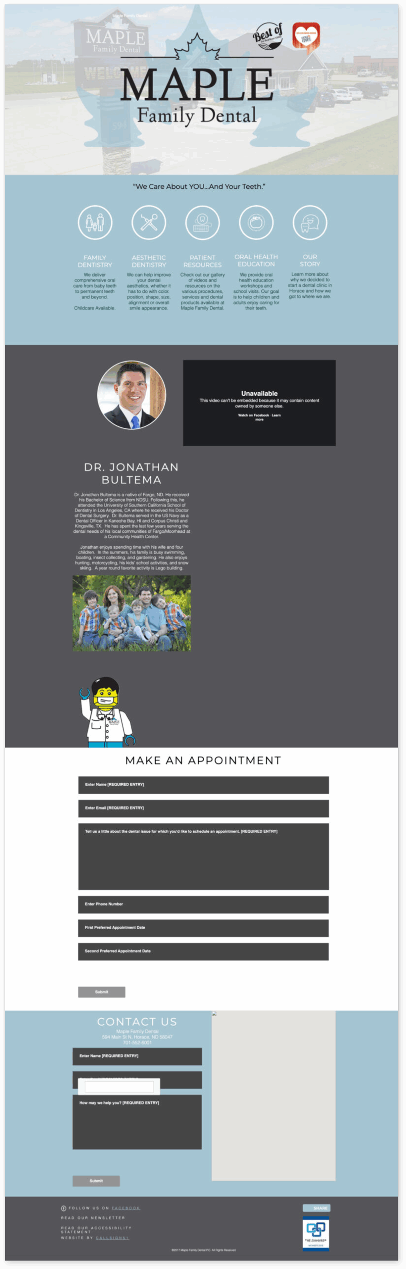 The original website for maple family dental that did not have accessibility or users in mind.
